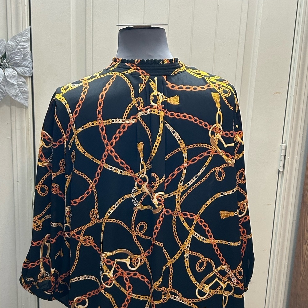 Worthington Black and Orange Chain Print Blouse - Picture 2 of 7